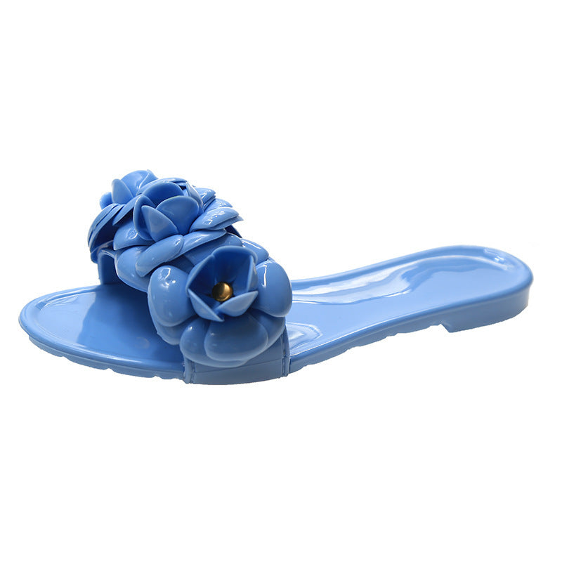 Blue floral sandal on a white background